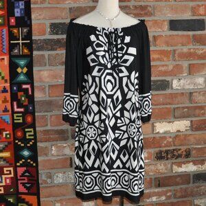 Enfocus Studio Black & White Stretch Midi Shift Pull-over Tunic Dress 6